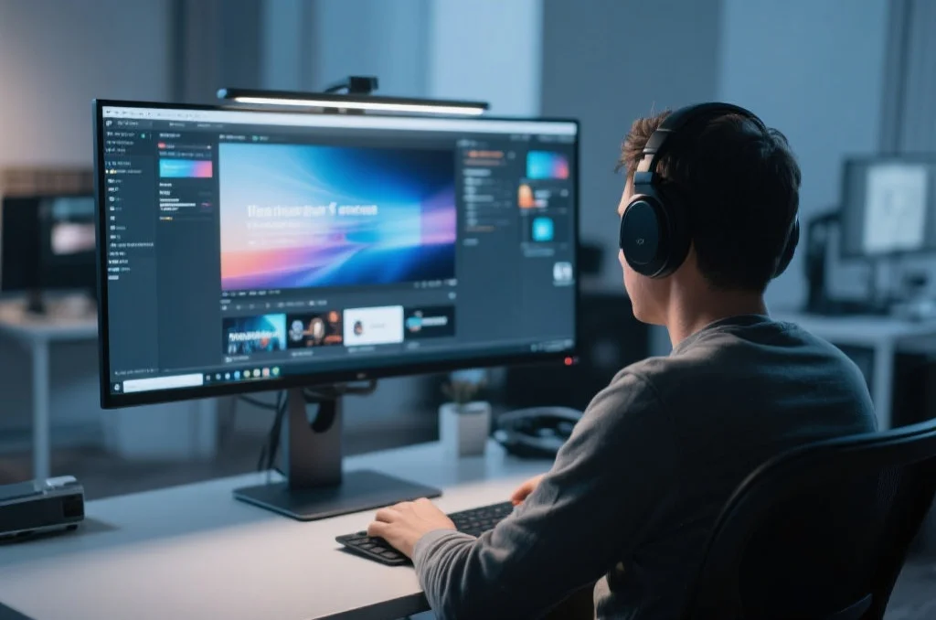 用户在桌面电脑上享受益达的沉浸式娱乐体验